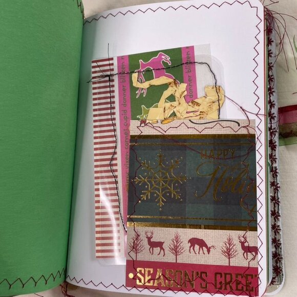 Christmas Junk Journal  With Charm u Washi  Fabric Wrap Tons Ephemera Handmade P - Picture 14 of 16